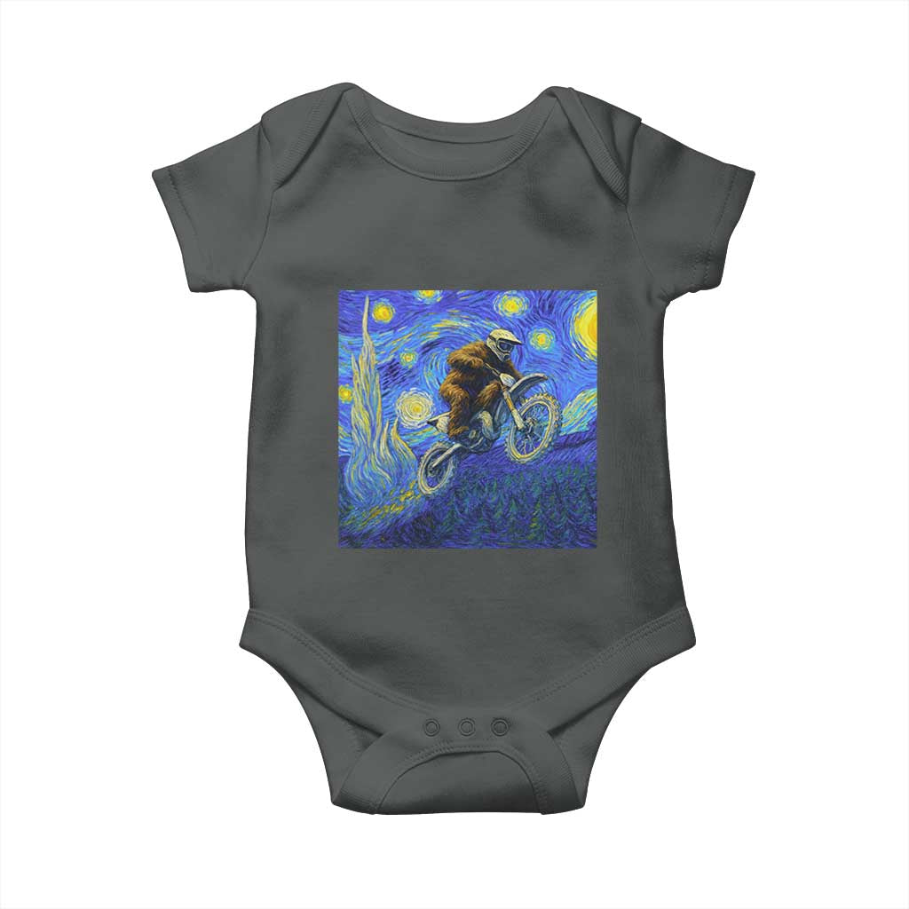 Bigfoot Dirt Bike Sasquatch Baby Onesie Starry Night Van Gogh Biker TS14 Dark Heather Print Your Wear
