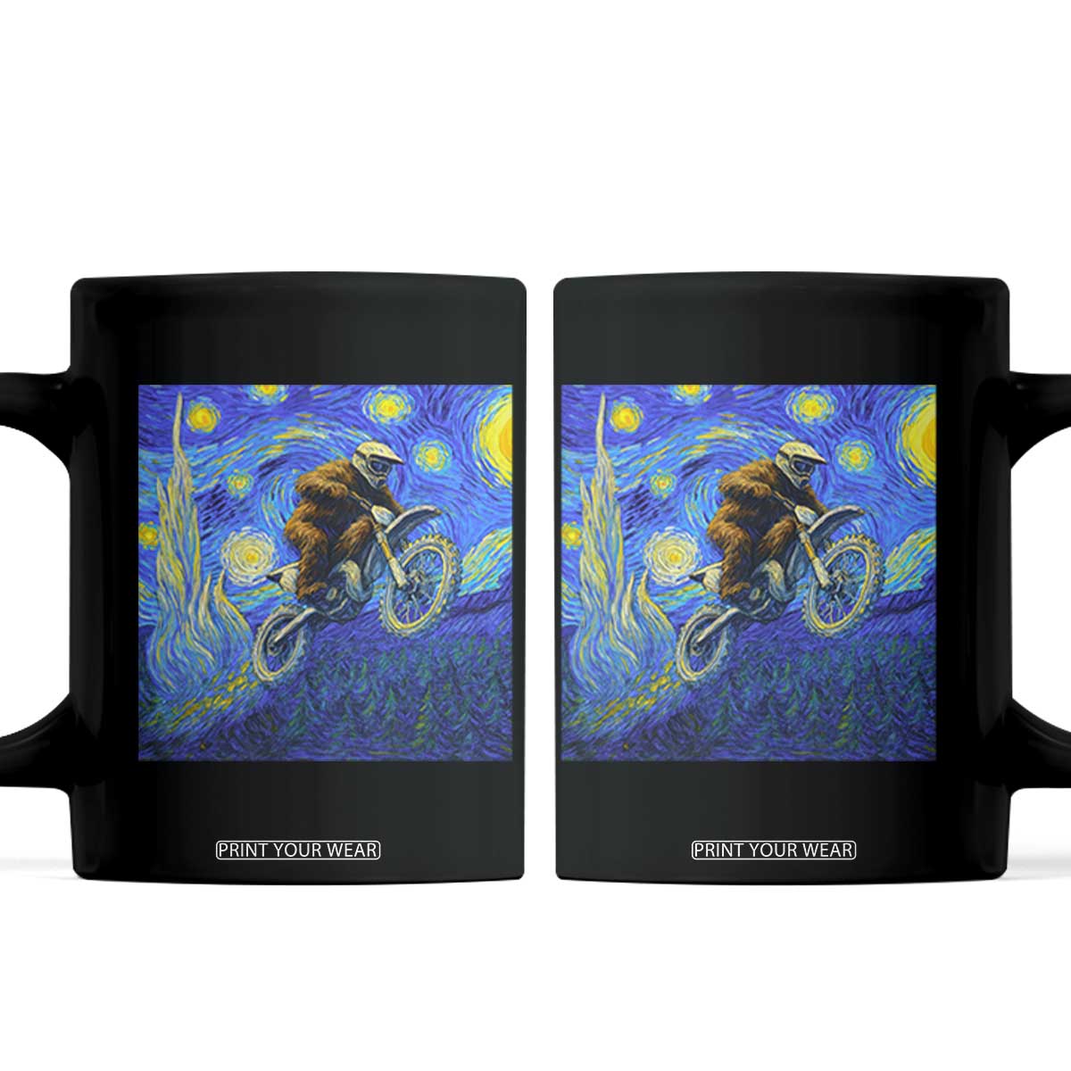 Bigfoot Dirt Bike Sasquatch Coffee Mug Starry Night Van Gogh Biker TS14 Black Print Your Wear