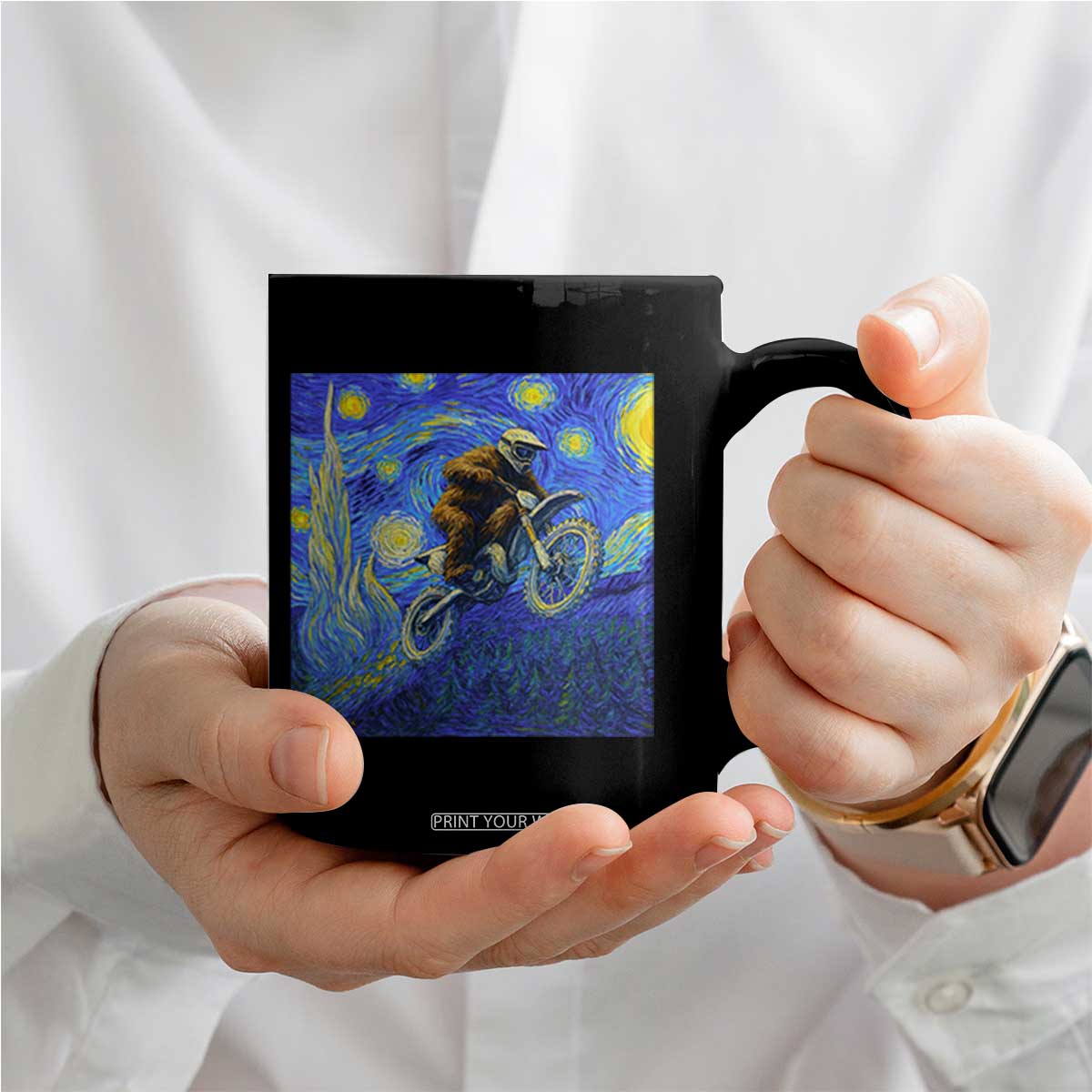 Bigfoot Dirt Bike Sasquatch Coffee Mug Starry Night Van Gogh Biker TS14 Print Your Wear