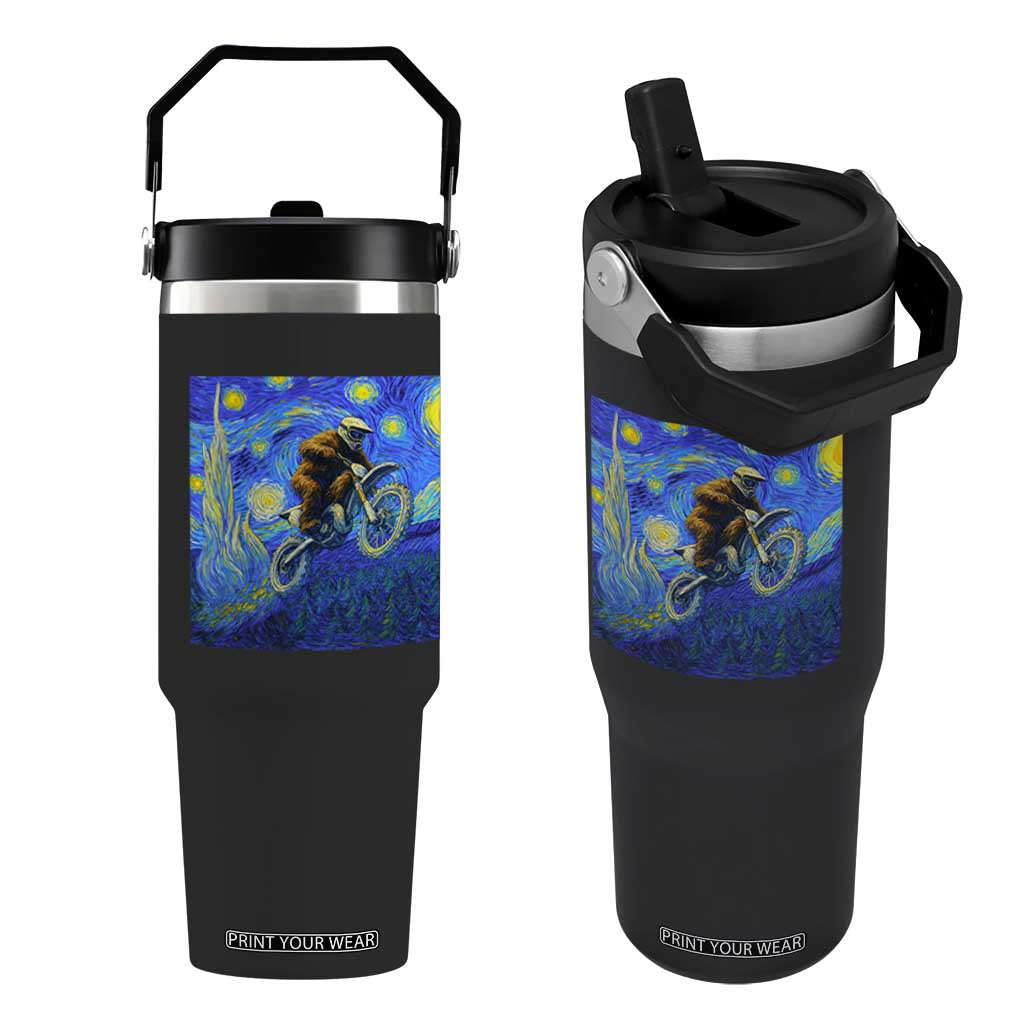 Bigfoot Dirt Bike Sasquatch Flip Straw Tumbler Starry Night Van Gogh Biker TS14 One Size: 30 oz Black Print Your Wear
