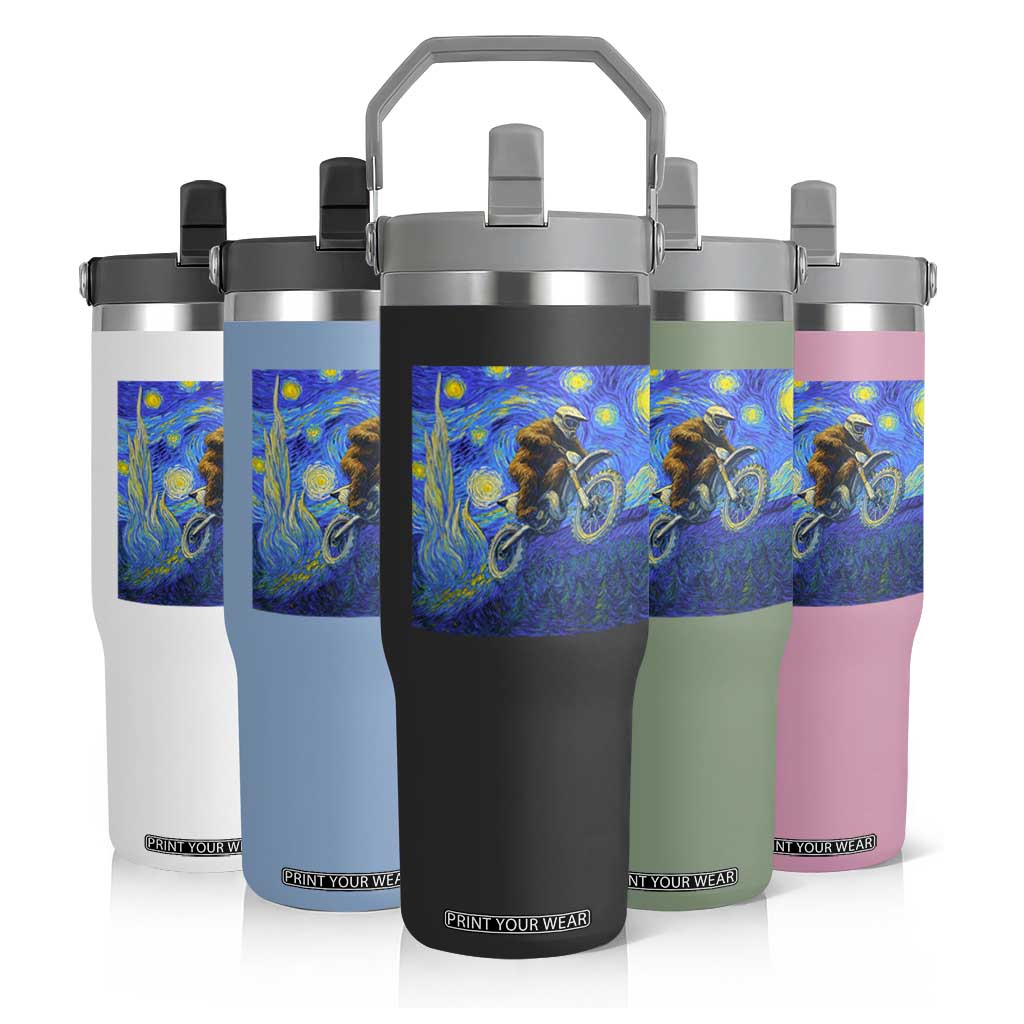 Bigfoot Dirt Bike Sasquatch Flip Straw Tumbler Starry Night Van Gogh Biker TS14 Print Your Wear
