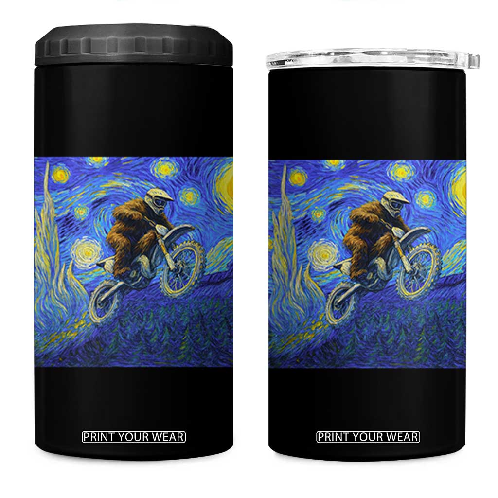 Bigfoot Dirt Bike Sasquatch 4 in 1 Can Cooler Tumbler Starry Night Van Gogh Biker TS14 One Size: 16 oz Black Print Your Wear