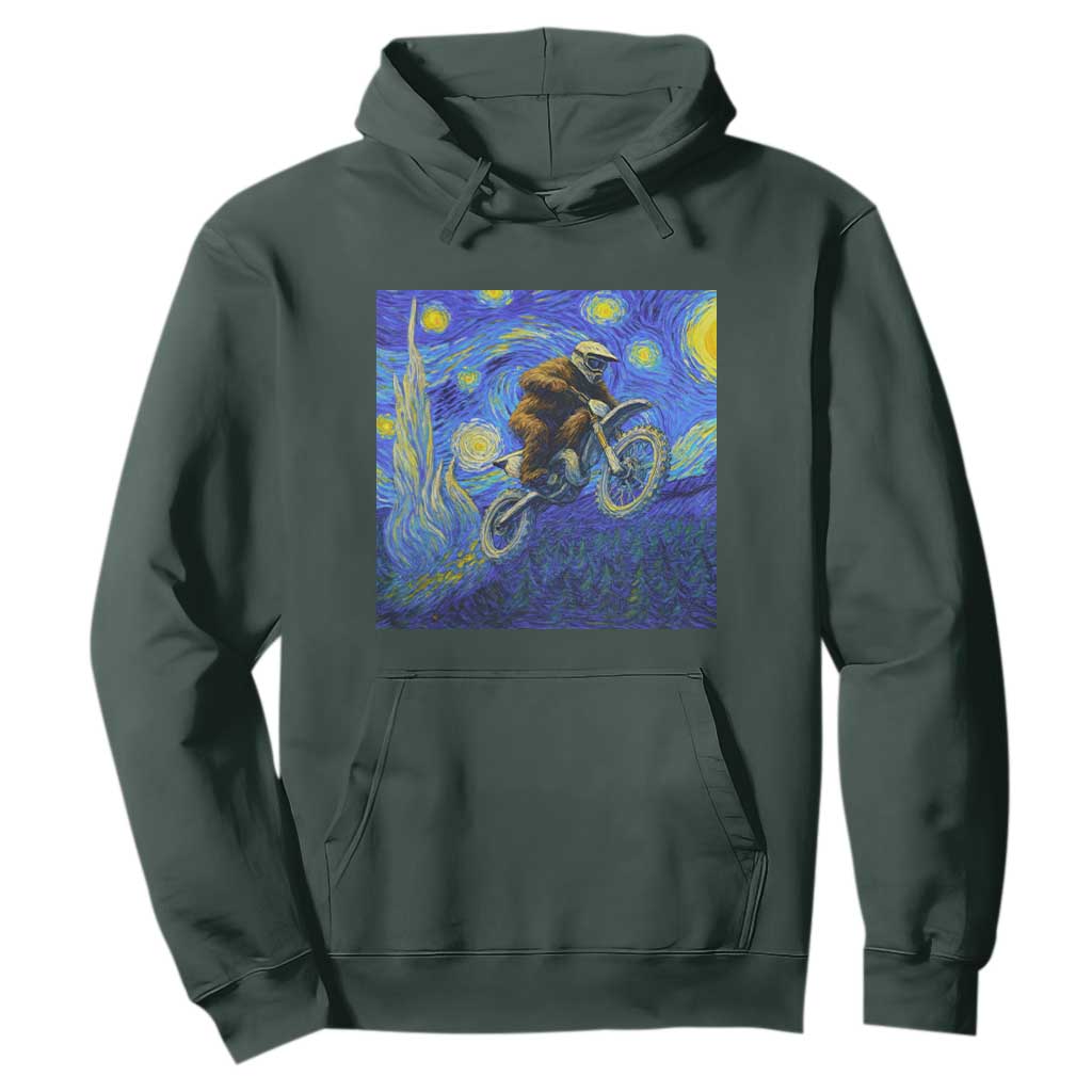 Bigfoot Dirt Bike Sasquatch Hoodie Starry Night Van Gogh Biker TS14 Dark Forest Green Print Your Wear