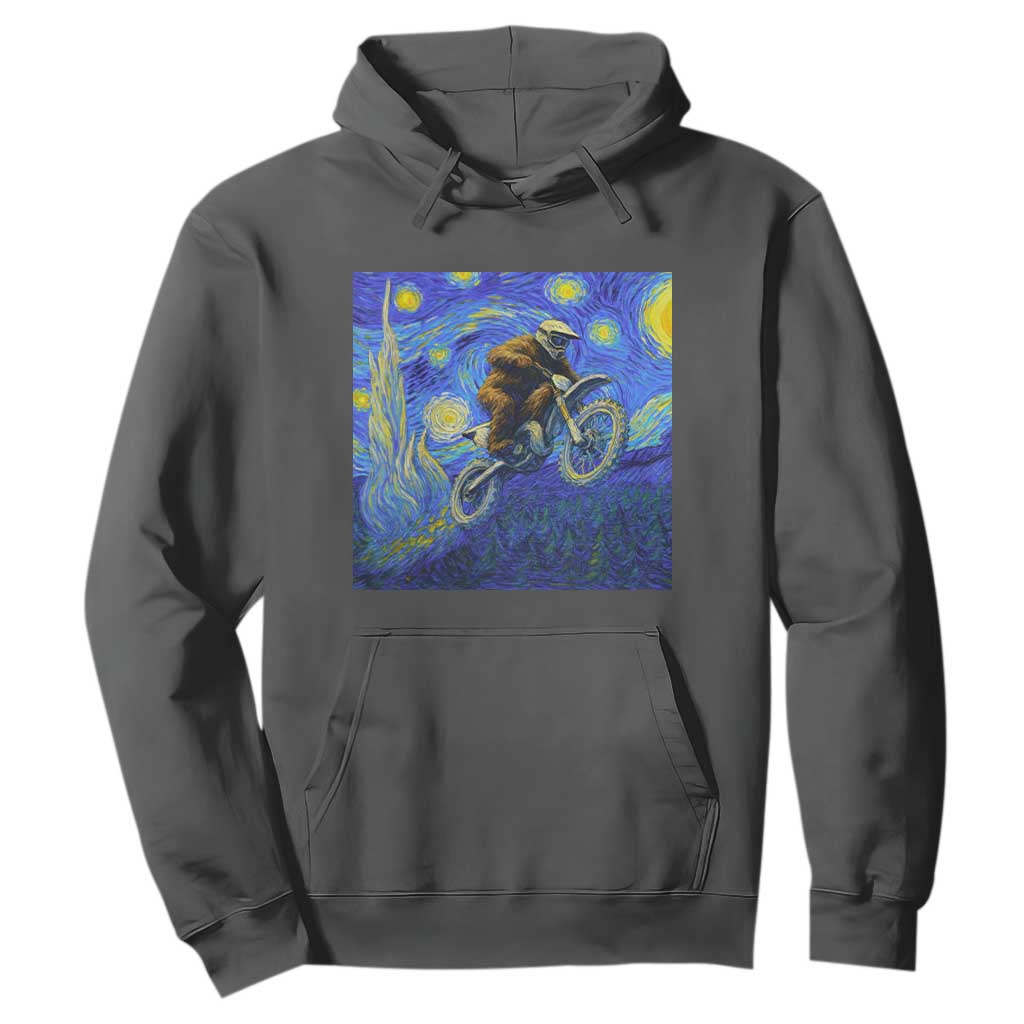 Bigfoot Dirt Bike Sasquatch Hoodie Starry Night Van Gogh Biker TS14 Dark Heather Print Your Wear