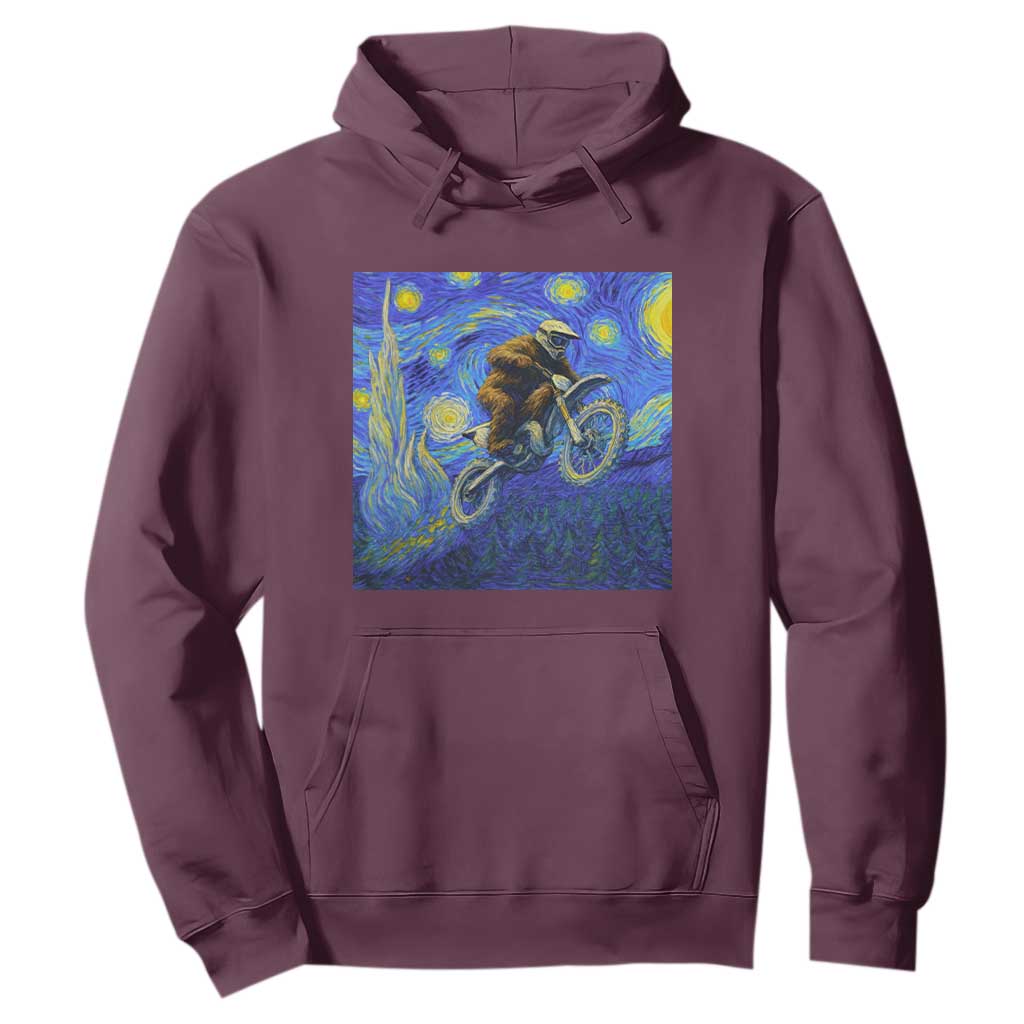 Bigfoot Dirt Bike Sasquatch Hoodie Starry Night Van Gogh Biker TS14 Maroon Print Your Wear