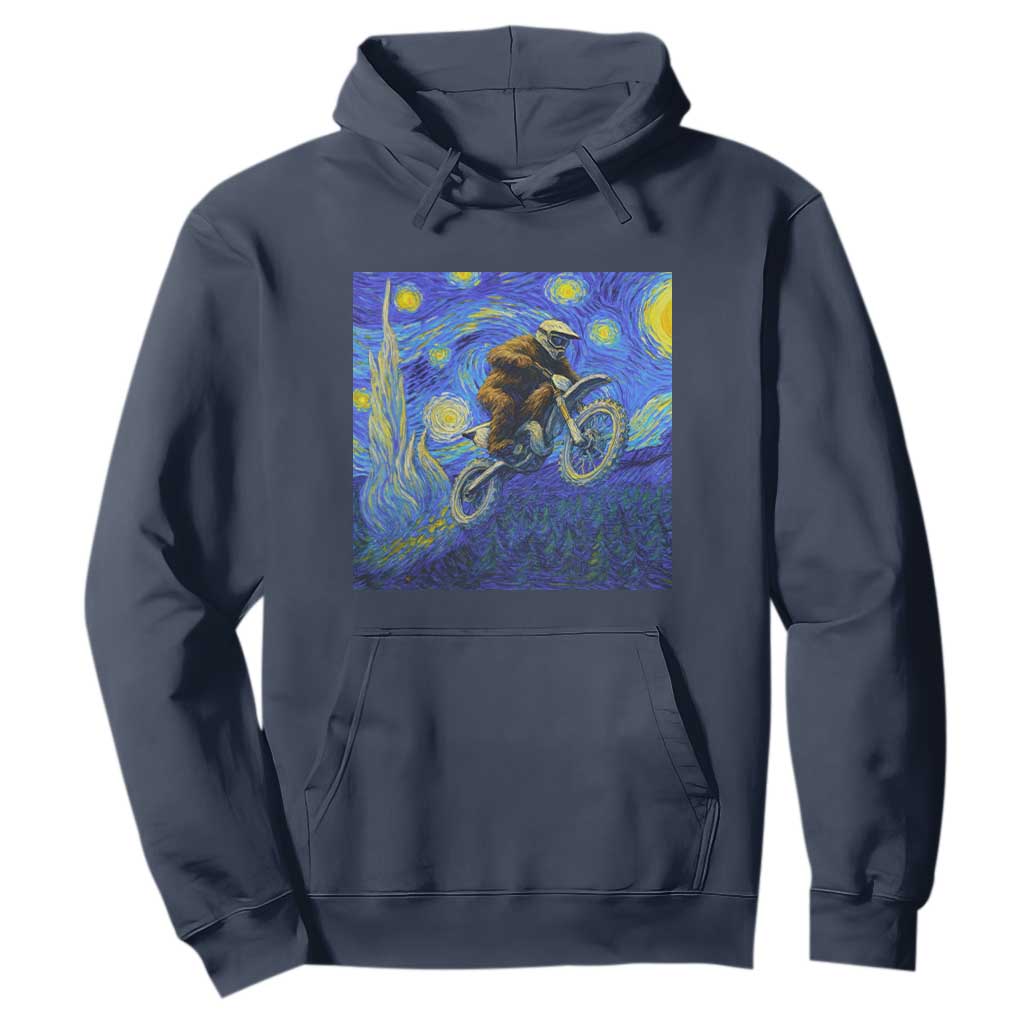 Bigfoot Dirt Bike Sasquatch Hoodie Starry Night Van Gogh Biker TS14 Navy Print Your Wear