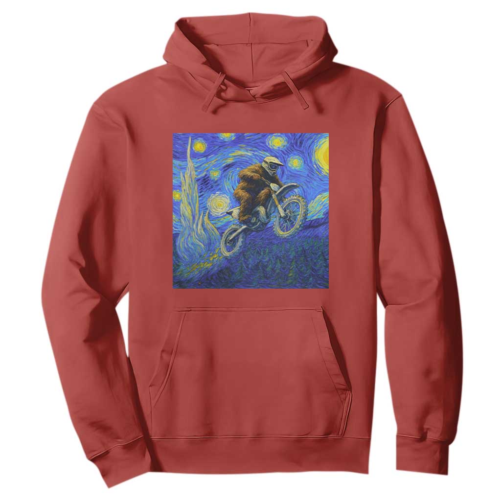 Bigfoot Dirt Bike Sasquatch Hoodie Starry Night Van Gogh Biker TS14 Red Print Your Wear