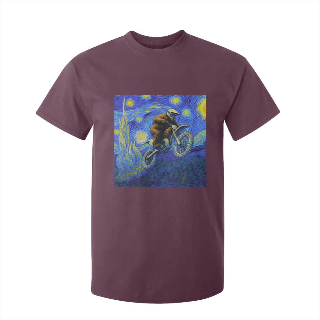 Bigfoot Dirt Bike Sasquatch T Shirt For Kid Starry Night Van Gogh Biker TS14 Maroon Print Your Wear