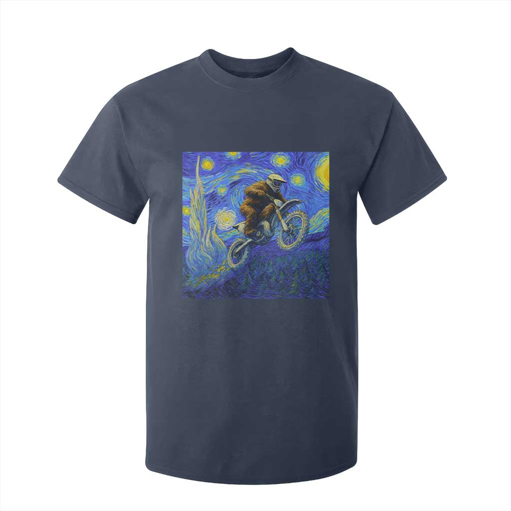 Bigfoot Dirt Bike Sasquatch T Shirt For Kid Starry Night Van Gogh Biker TS14 Navy Print Your Wear