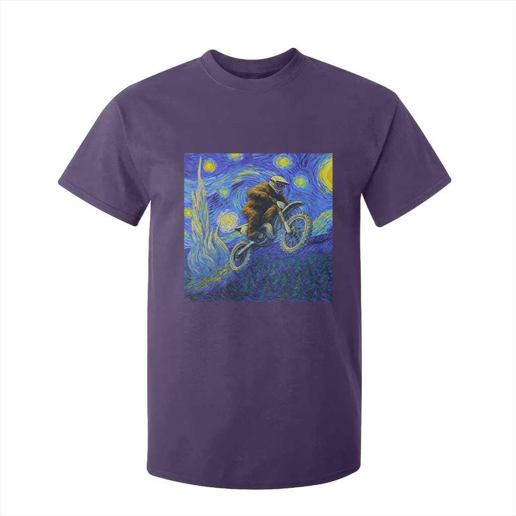 Bigfoot Dirt Bike Sasquatch T Shirt For Kid Starry Night Van Gogh Biker TS14 Purple Print Your Wear