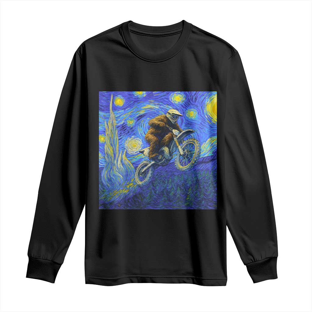 Bigfoot Dirt Bike Sasquatch Long Sleeve Shirt Starry Night Van Gogh Biker TS14 Black Print Your Wear