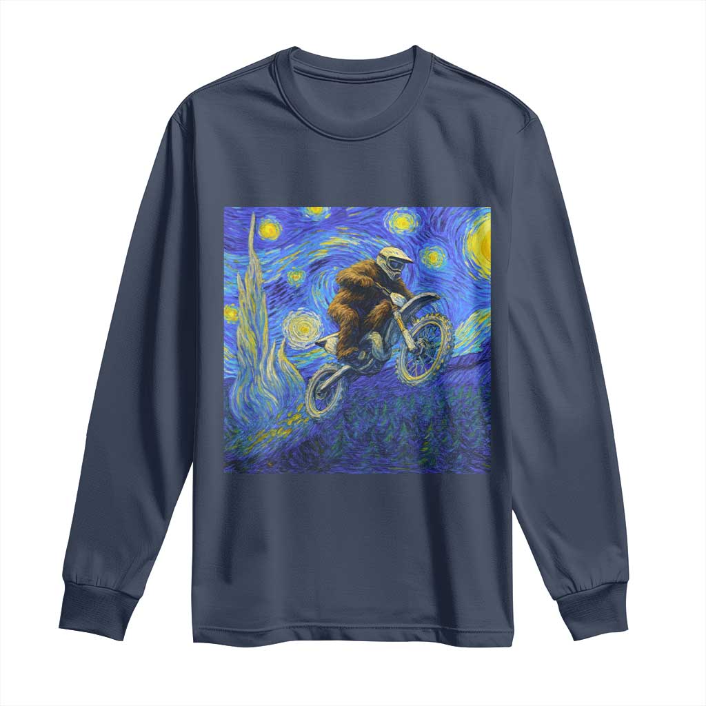 Bigfoot Dirt Bike Sasquatch Long Sleeve Shirt Starry Night Van Gogh Biker TS14 Navy Print Your Wear