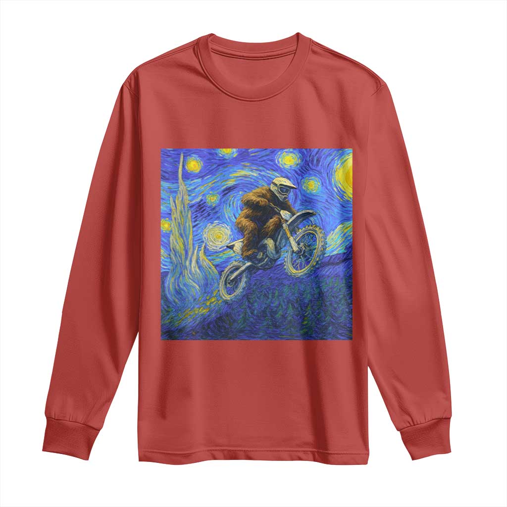 Bigfoot Dirt Bike Sasquatch Long Sleeve Shirt Starry Night Van Gogh Biker TS14 Red Print Your Wear