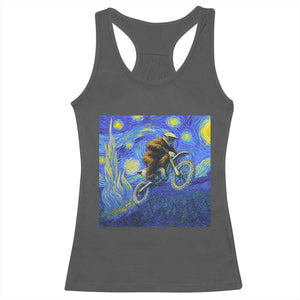 Bigfoot Dirt Bike Sasquatch Racerback Tank Top Starry Night Van Gogh Biker TS14 Dark Heather Print Your Wear