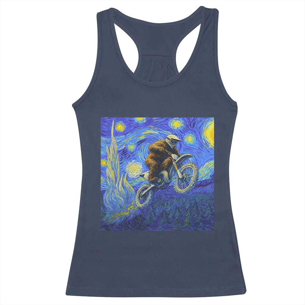 Bigfoot Dirt Bike Sasquatch Racerback Tank Top Starry Night Van Gogh Biker TS14 Navy Print Your Wear