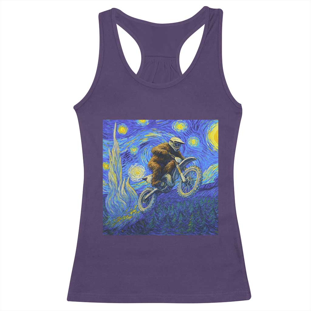 Bigfoot Dirt Bike Sasquatch Racerback Tank Top Starry Night Van Gogh Biker TS14 Purple Print Your Wear