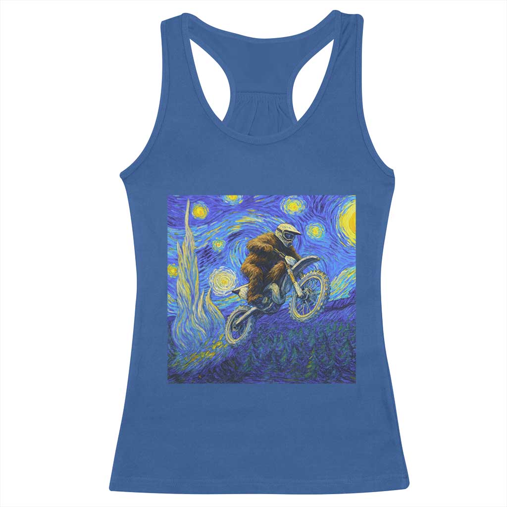 Bigfoot Dirt Bike Sasquatch Racerback Tank Top Starry Night Van Gogh Biker TS14 Royal Blue Print Your Wear
