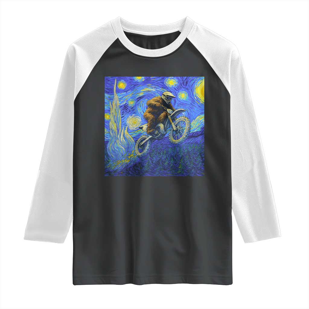 Bigfoot Dirt Bike Sasquatch Raglan Shirt Starry Night Van Gogh Biker TS14 Black White Print Your Wear