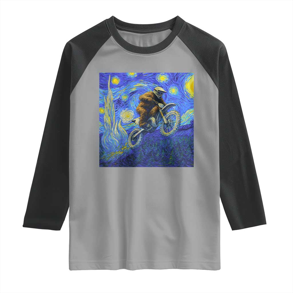 Bigfoot Dirt Bike Sasquatch Raglan Shirt Starry Night Van Gogh Biker TS14 Sport Gray Black Print Your Wear