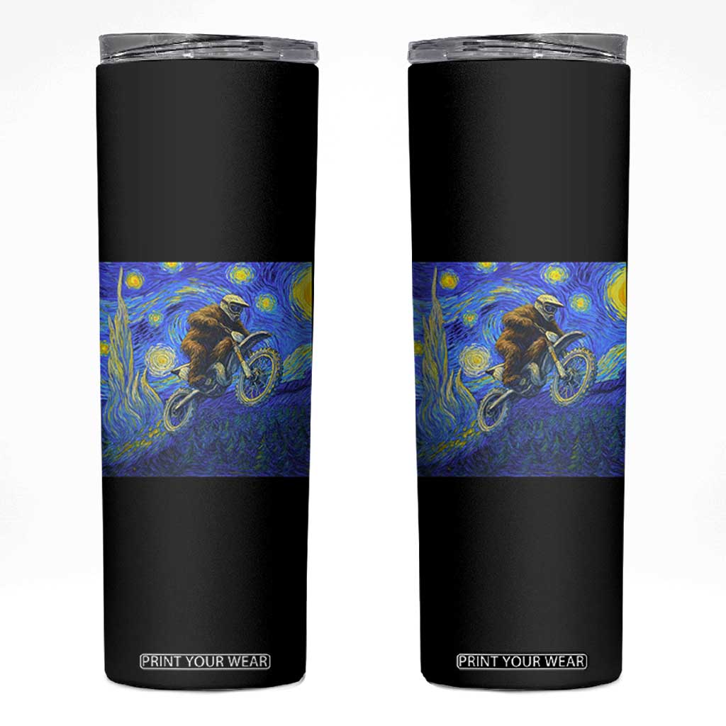 Bigfoot Dirt Bike Sasquatch Skinny Tumbler Starry Night Van Gogh Biker TS14 Black Print Your Wear