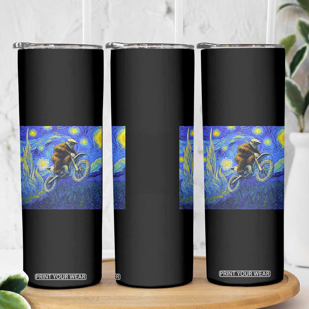 Bigfoot Dirt Bike Sasquatch Skinny Tumbler Starry Night Van Gogh Biker TS14 Print Your Wear