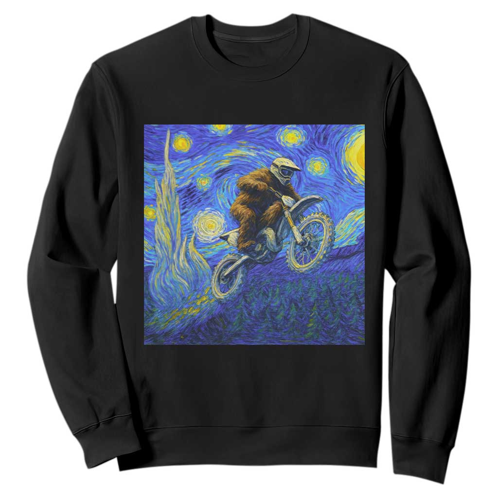 Bigfoot Dirt Bike Sasquatch Sweatshirt Starry Night Van Gogh Biker TS14 Black Print Your Wear