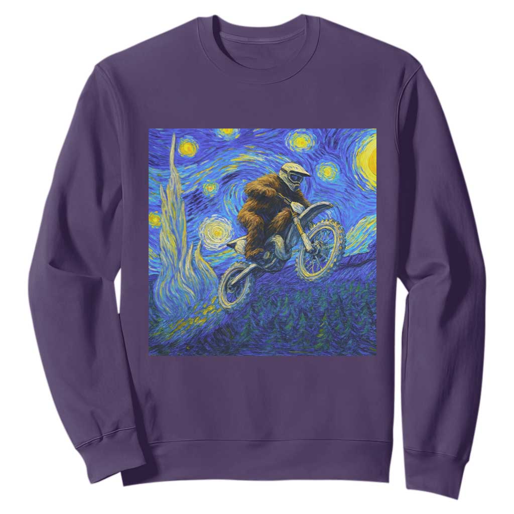 Bigfoot Dirt Bike Sasquatch Sweatshirt Starry Night Van Gogh Biker TS14 Purple Print Your Wear