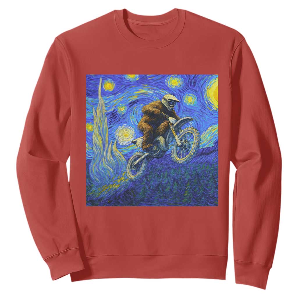 Bigfoot Dirt Bike Sasquatch Sweatshirt Starry Night Van Gogh Biker TS14 Red Print Your Wear
