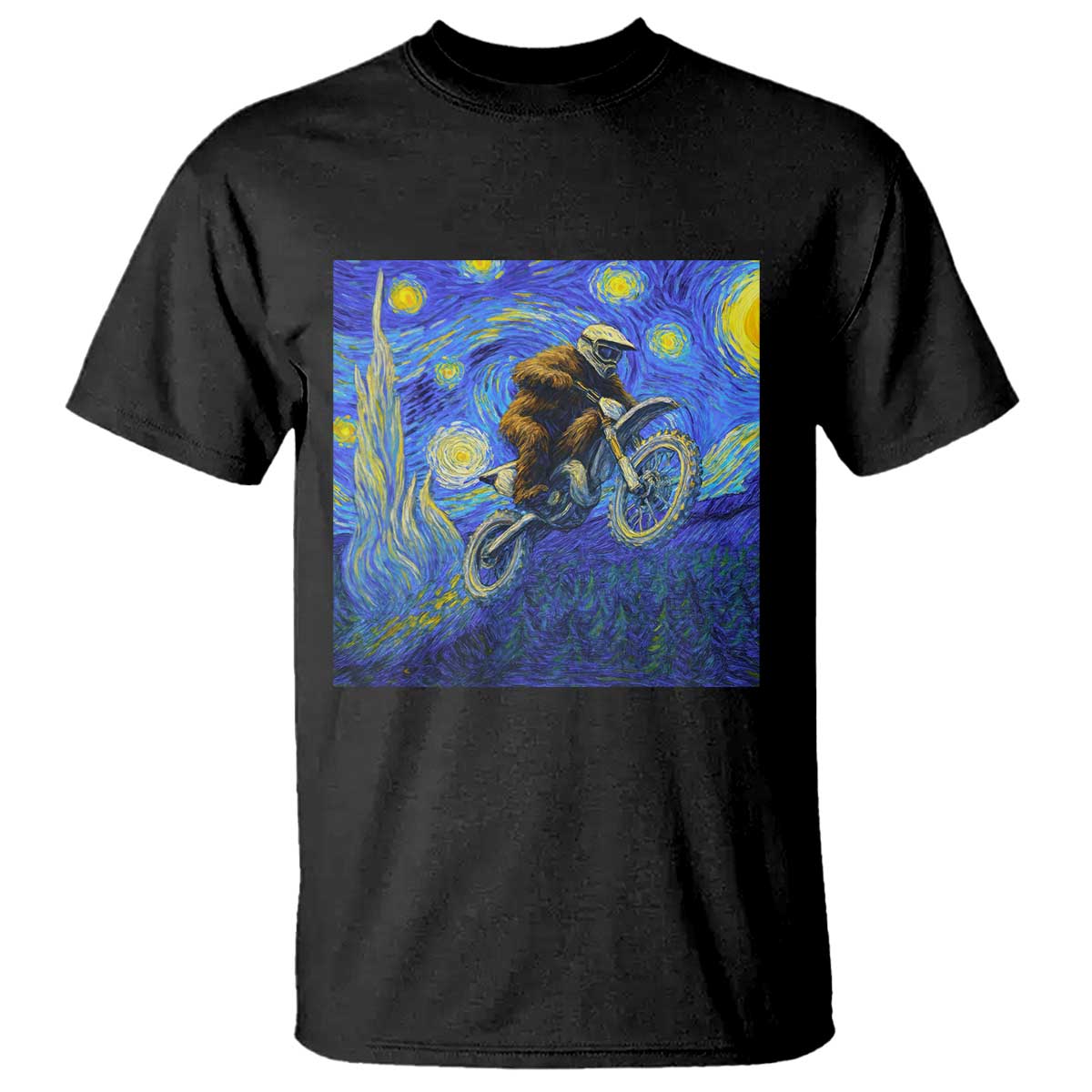 Bigfoot Dirt Bike Sasquatch T Shirt Starry Night Van Gogh Biker TS14 Black Print Your Wear