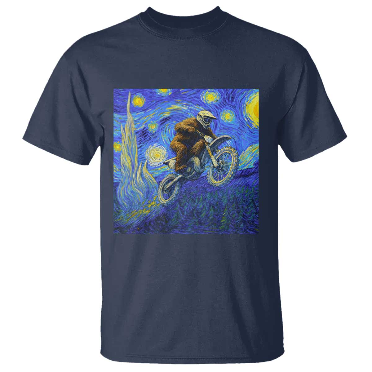 Bigfoot Dirt Bike Sasquatch T Shirt Starry Night Van Gogh Biker TS14 Navy Print Your Wear