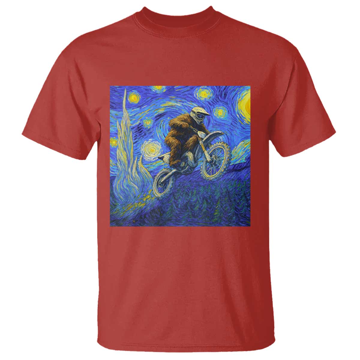 Bigfoot Dirt Bike Sasquatch T Shirt Starry Night Van Gogh Biker TS14 Red Print Your Wear