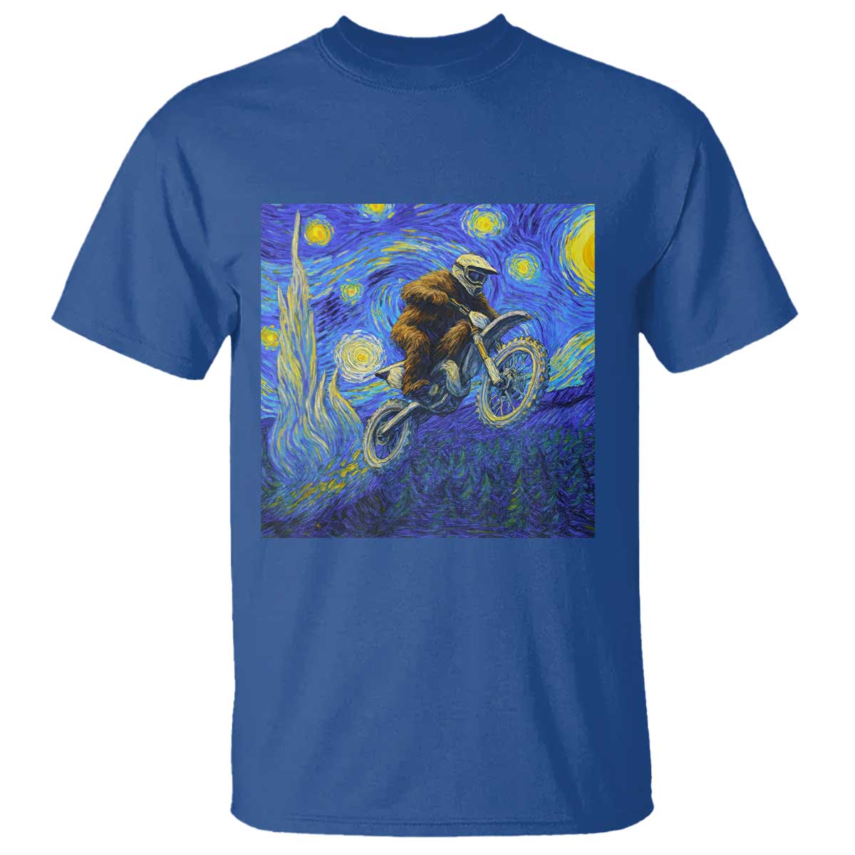 Bigfoot Dirt Bike Sasquatch T Shirt Starry Night Van Gogh Biker TS14 Royal Blue Print Your Wear