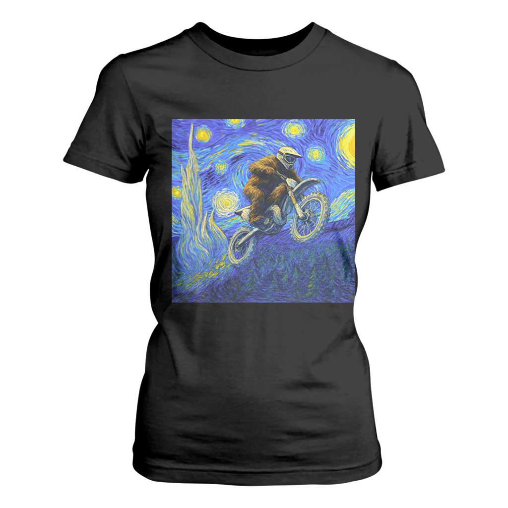 Bigfoot Dirt Bike Sasquatch T Shirt For Women Starry Night Van Gogh Biker TS14 Black Print Your Wear
