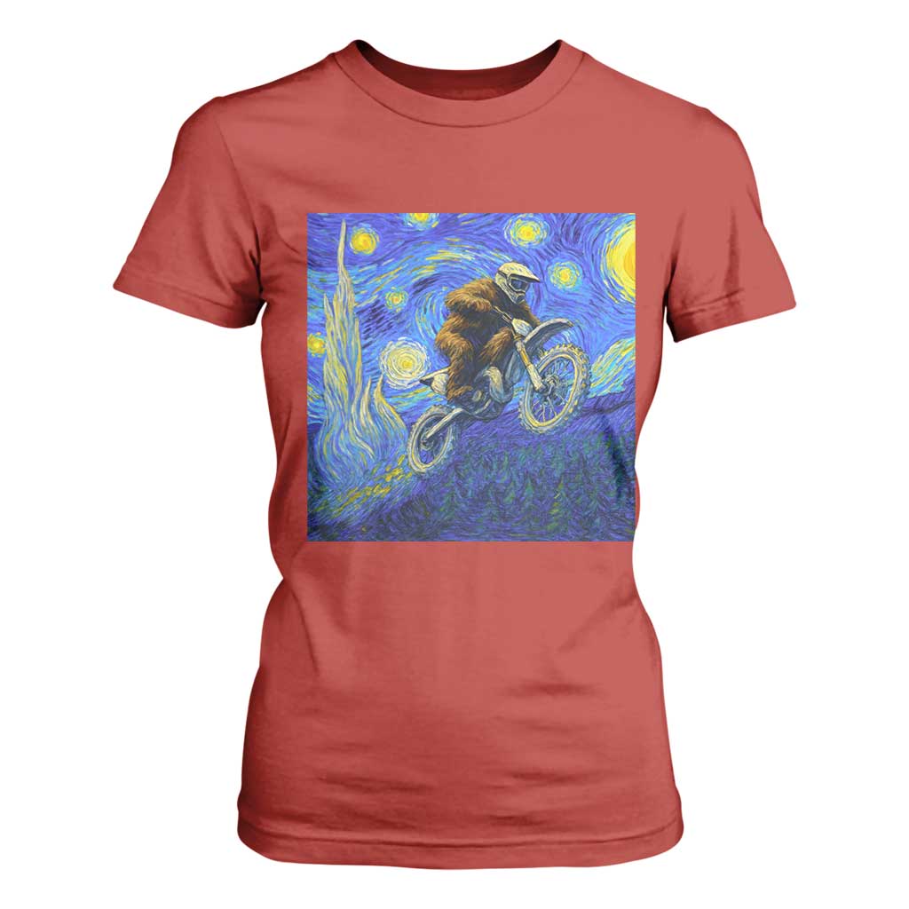 Bigfoot Dirt Bike Sasquatch T Shirt For Women Starry Night Van Gogh Biker TS14 Red Print Your Wear