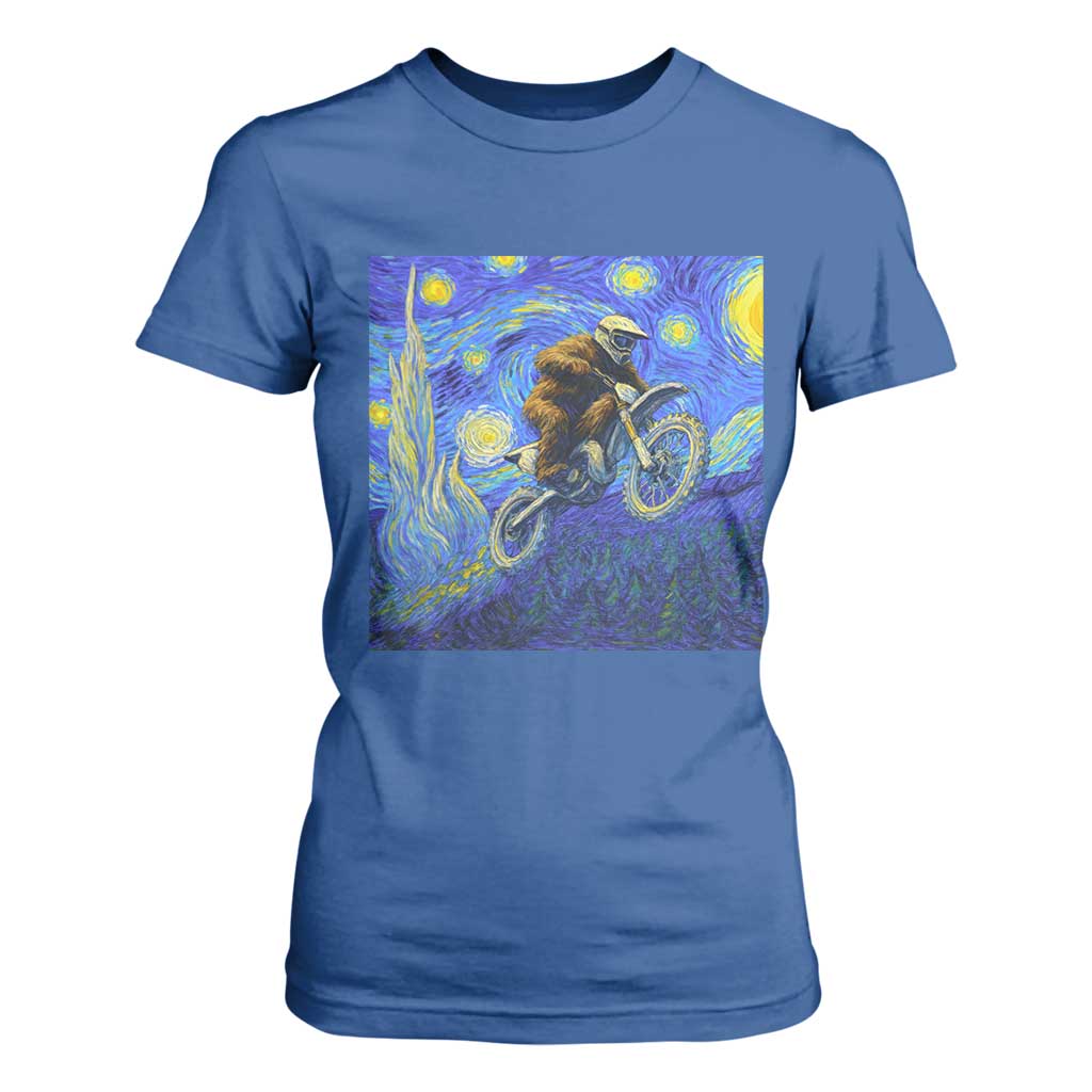 Bigfoot Dirt Bike Sasquatch T Shirt For Women Starry Night Van Gogh Biker TS14 Royal Blue Print Your Wear