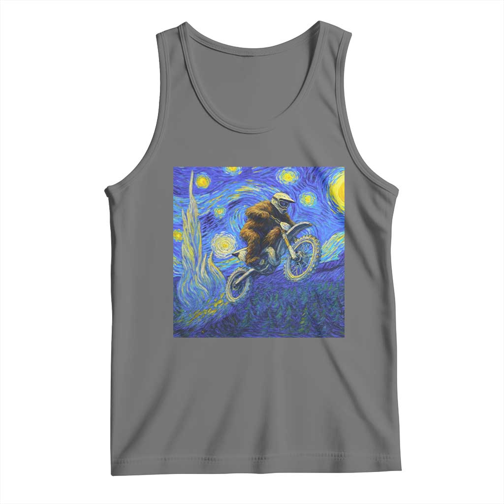 Bigfoot Dirt Bike Sasquatch Tank Top Starry Night Van Gogh Biker TS14 Black Heather Print Your Wear