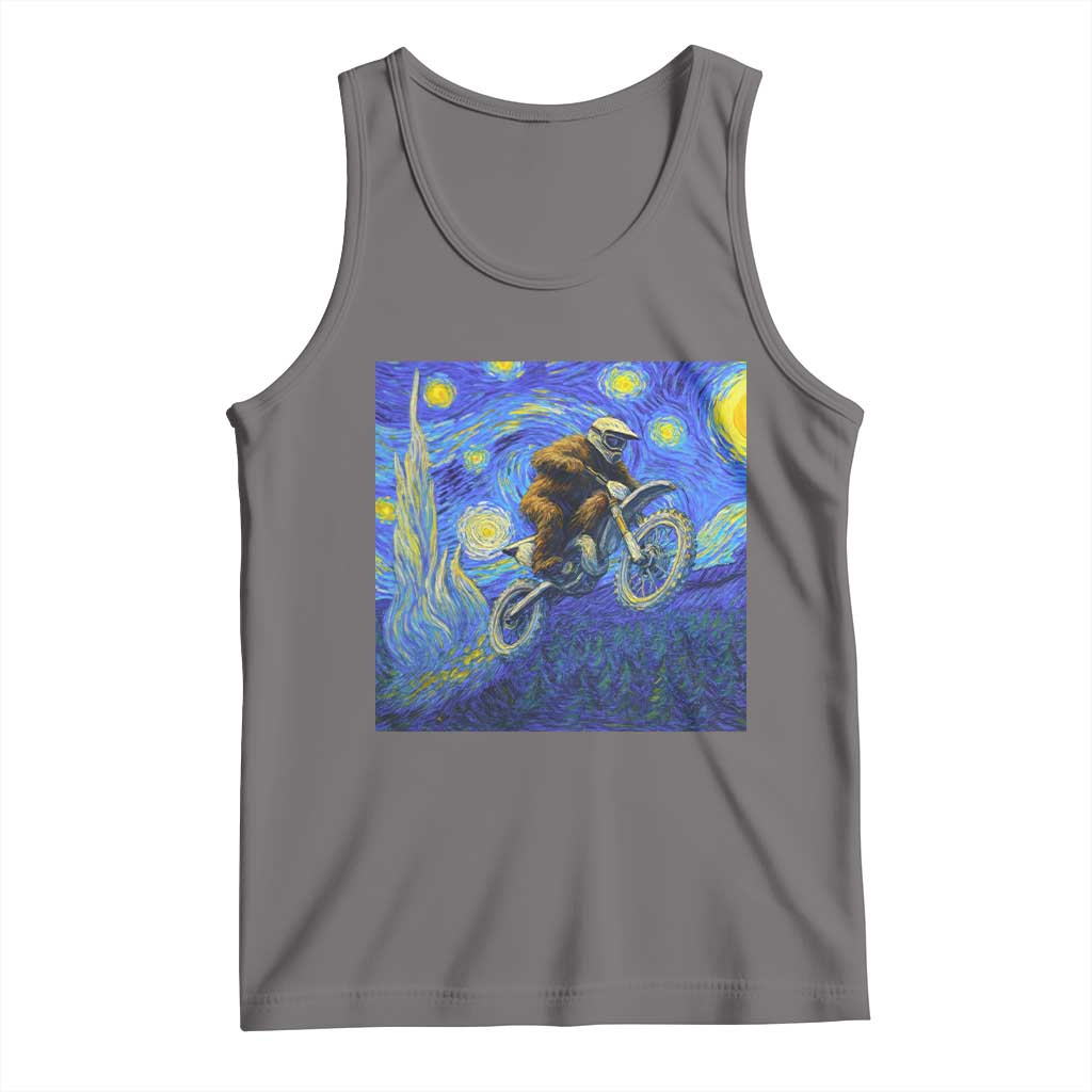 Bigfoot Dirt Bike Sasquatch Tank Top Starry Night Van Gogh Biker TS14 Deep Heather Print Your Wear