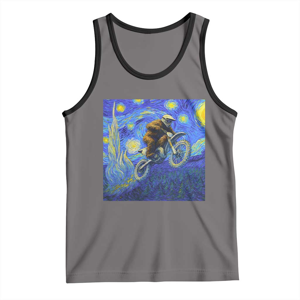 Bigfoot Dirt Bike Sasquatch Tank Top Starry Night Van Gogh Biker TS14 Deep Heather Black Print Your Wear