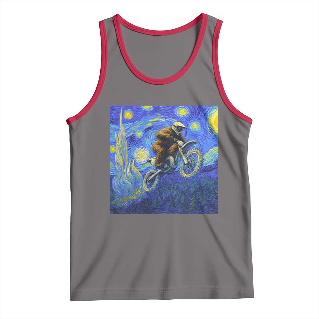 Bigfoot Dirt Bike Sasquatch Tank Top Starry Night Van Gogh Biker TS14 Deep Heather Red Print Your Wear