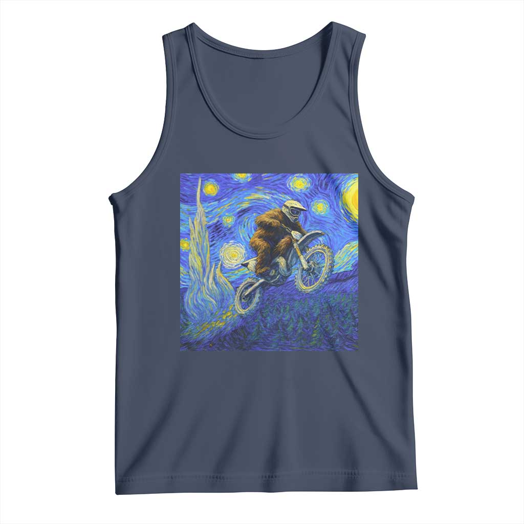 Bigfoot Dirt Bike Sasquatch Tank Top Starry Night Van Gogh Biker TS14 Navy Print Your Wear
