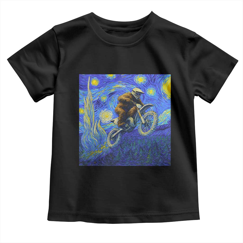Bigfoot Dirt Bike Sasquatch Toddler T Shirt Starry Night Van Gogh Biker TS14 Black Print Your Wear