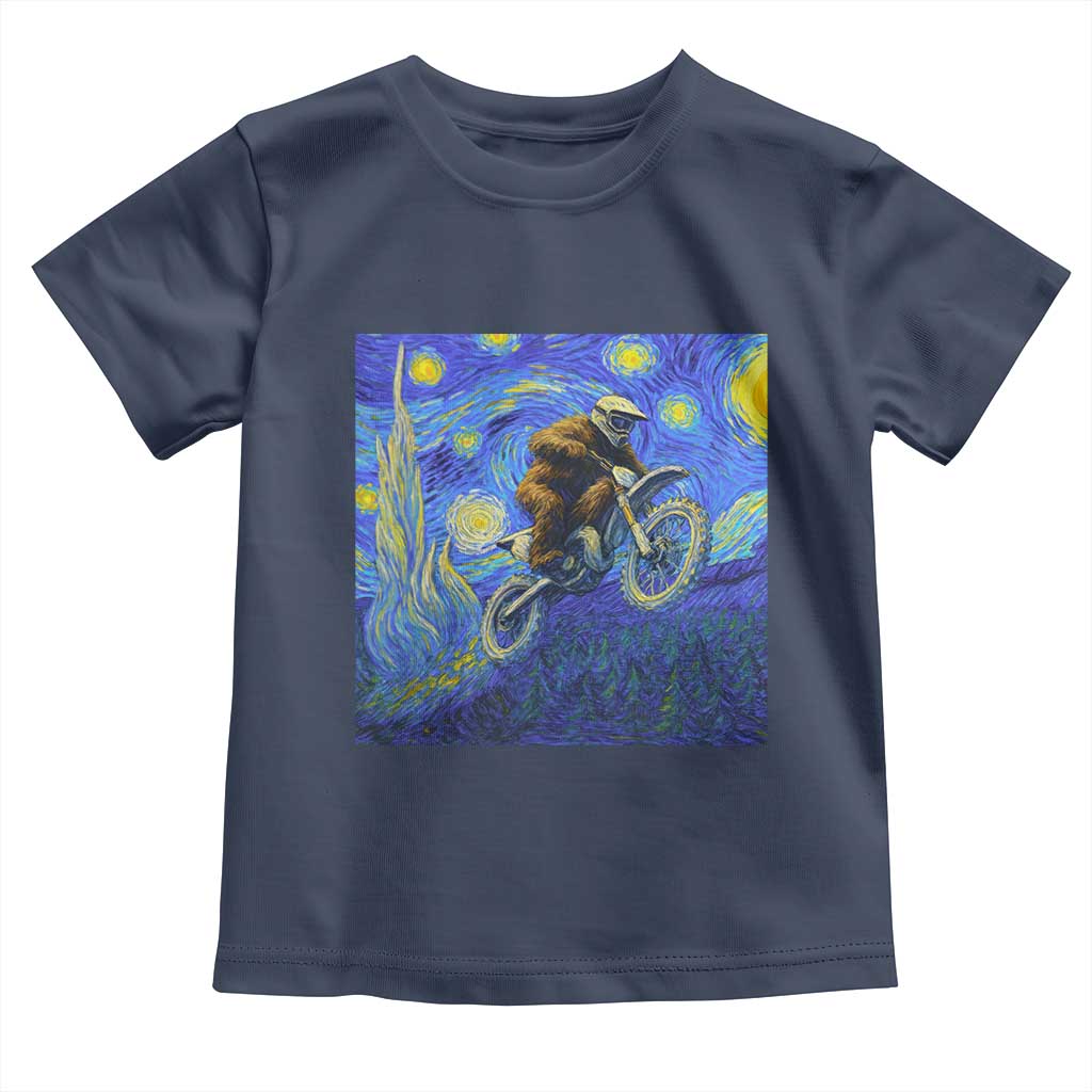 Bigfoot Dirt Bike Sasquatch Toddler T Shirt Starry Night Van Gogh Biker TS14 Navy Print Your Wear