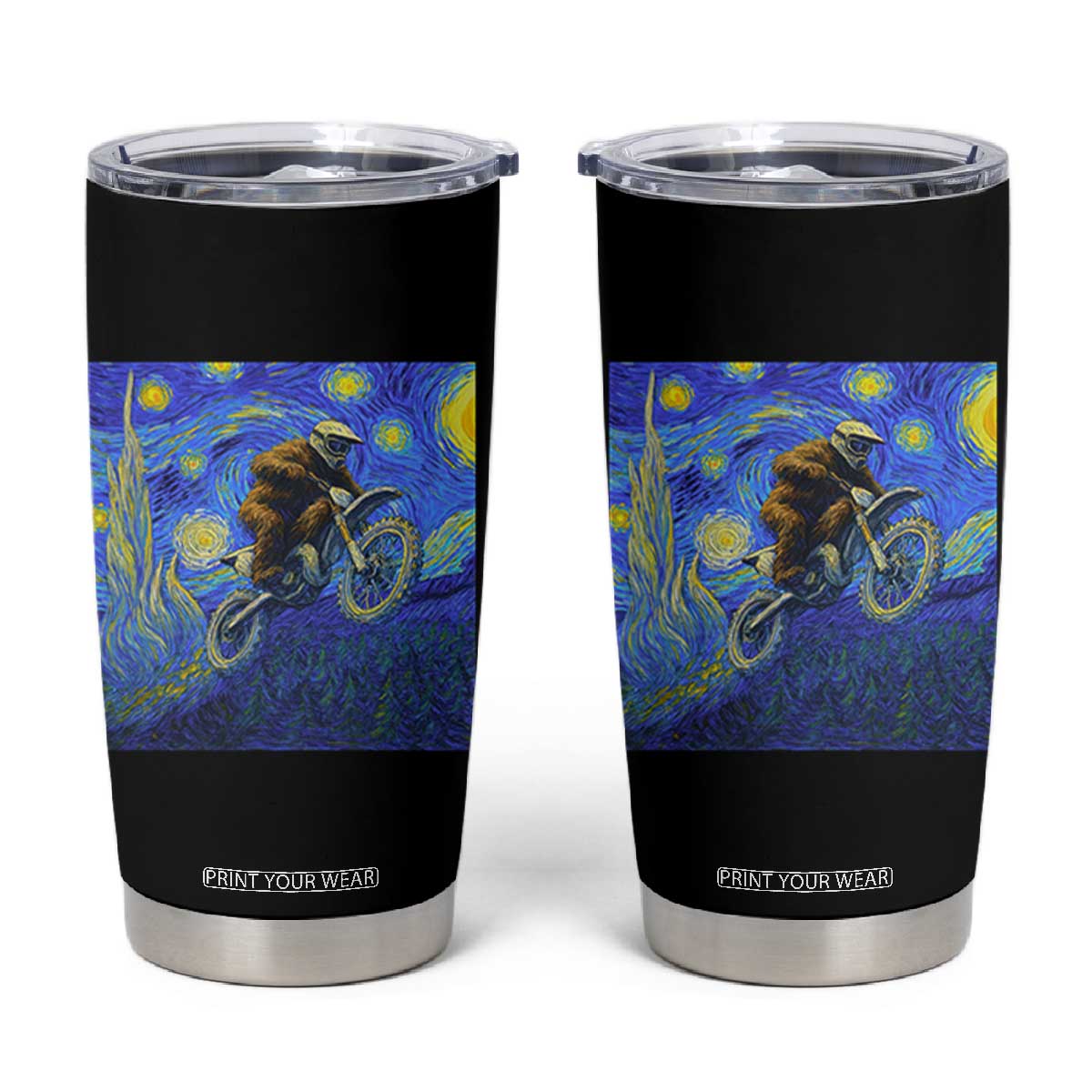 Bigfoot Dirt Bike Sasquatch Tumbler Cup Starry Night Van Gogh Biker TS14 Black Print Your Wear