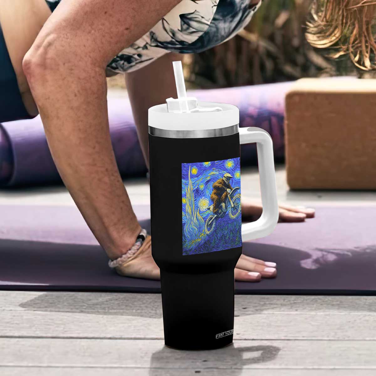 Bigfoot Dirt Bike Sasquatch Tumbler With Handle Starry Night Van Gogh Biker TS14 Print Your Wear