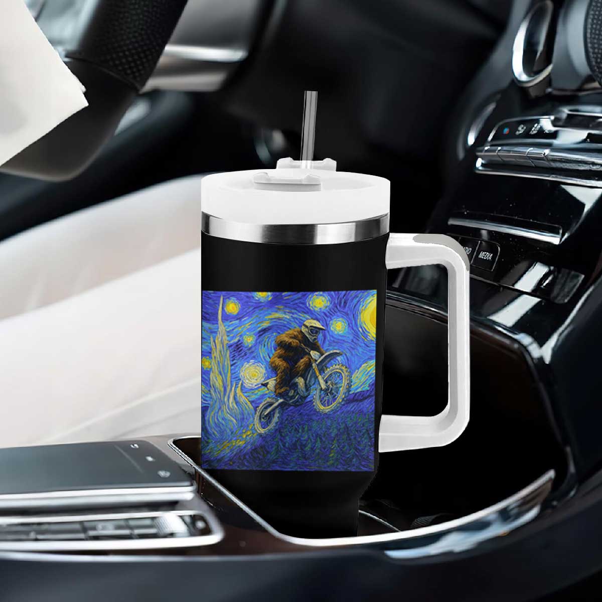 Bigfoot Dirt Bike Sasquatch Tumbler With Handle Starry Night Van Gogh Biker TS14 Print Your Wear