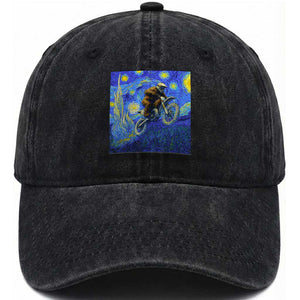 Bigfoot Dirt Bike Sasquatch Washed Cotton Baseball Cap Starry Night Van Gogh Biker TS14 Washed Cap Universal Fit Black Print Your Wear