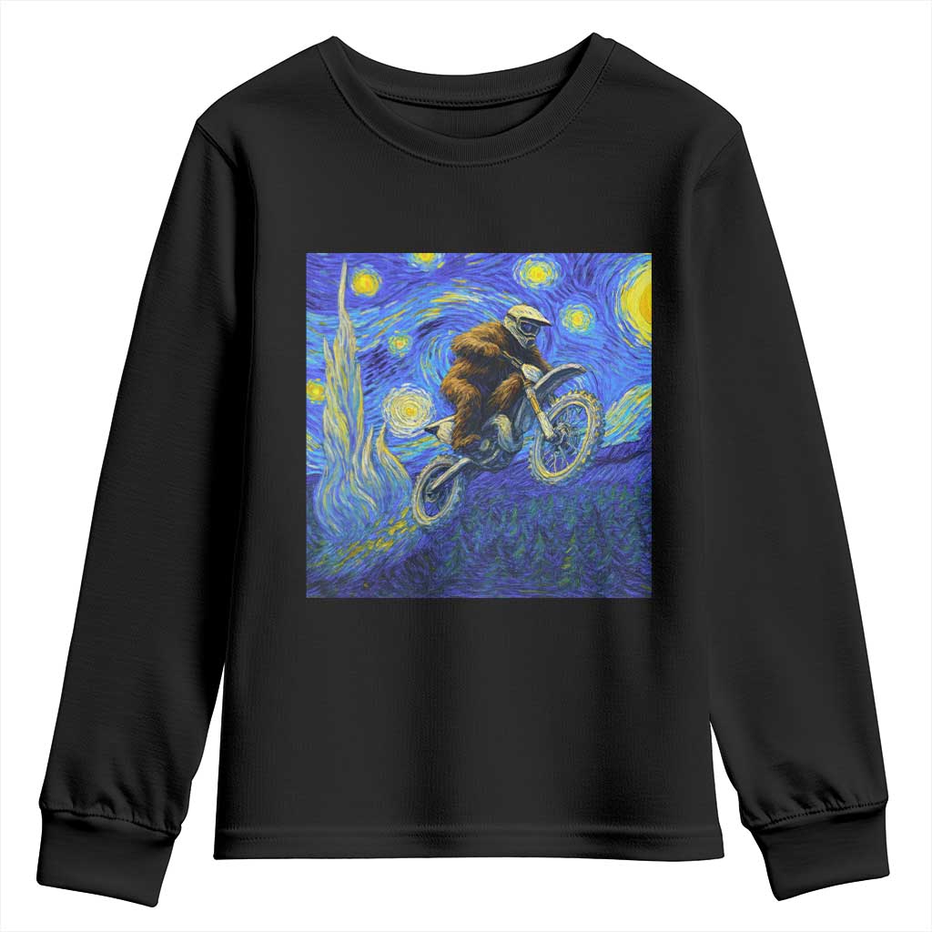 Bigfoot Dirt Bike Sasquatch Youth Sweatshirt Starry Night Van Gogh Biker TS14 Black Print Your Wear