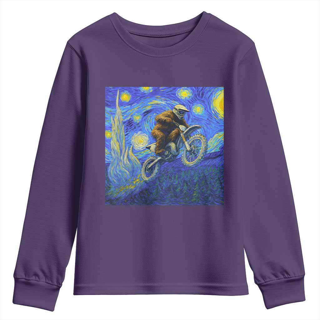 Bigfoot Dirt Bike Sasquatch Youth Sweatshirt Starry Night Van Gogh Biker TS14 Purple Print Your Wear