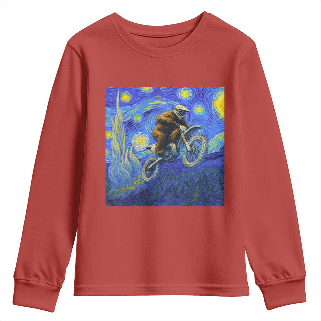 Bigfoot Dirt Bike Sasquatch Youth Sweatshirt Starry Night Van Gogh Biker TS14 Red Print Your Wear