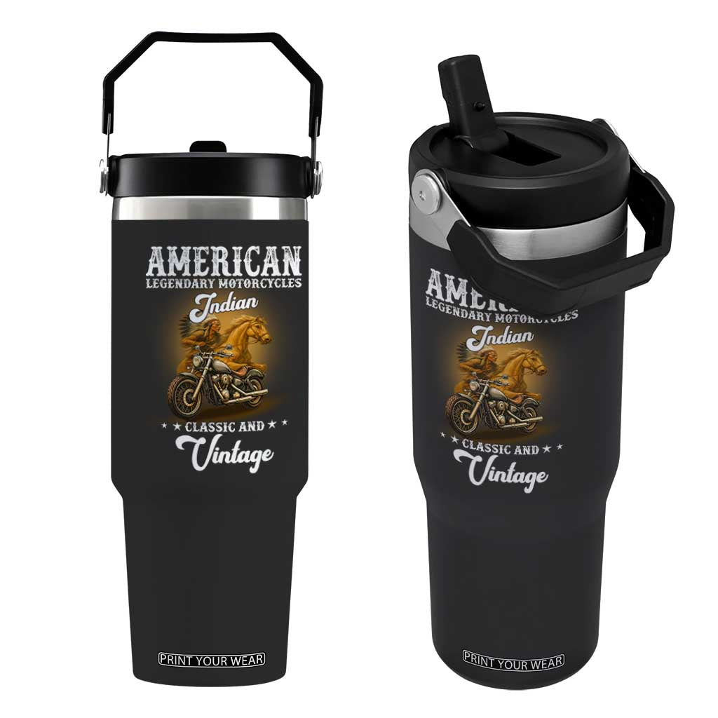 Native American Motorcycle Indian Bikers Club Classic And Vintage Flip Straw Tumbler TS14 One Size: 30 oz Black Print Your Wear